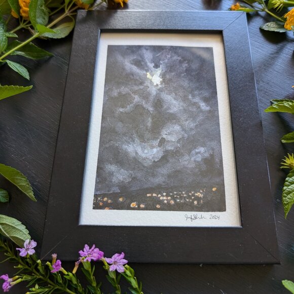 The Moon is a Spotlight - Tiny Original Watercolor Artwork - Picture 4 of 5